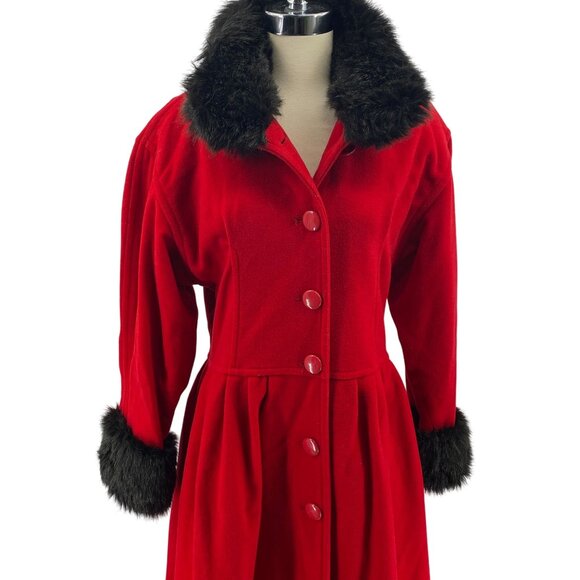 VTG Colette Wolfgang Kaiser red wool blend coat Size 6 Medium jacket long faux f - Picture 1 of 16